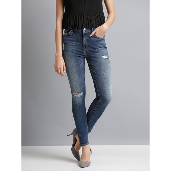 7FAM The Skinny Distressed Blue Jeans